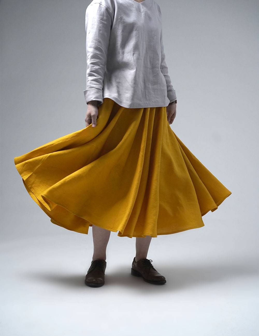 【wafu】Linen Skirt リネン サーキュラースカート/山吹色(やまぶきいろ) s002f-ybk1