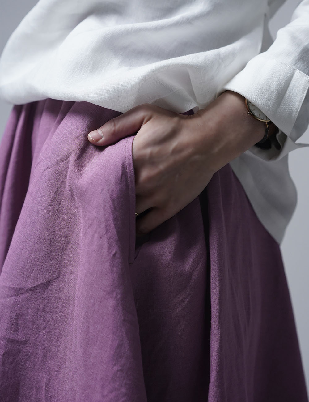 【wafu】Linen Skirt　肌になめらかな超高密度リネン　サーキュラースカート / 藤色(ふじいろ) s002k-fji1