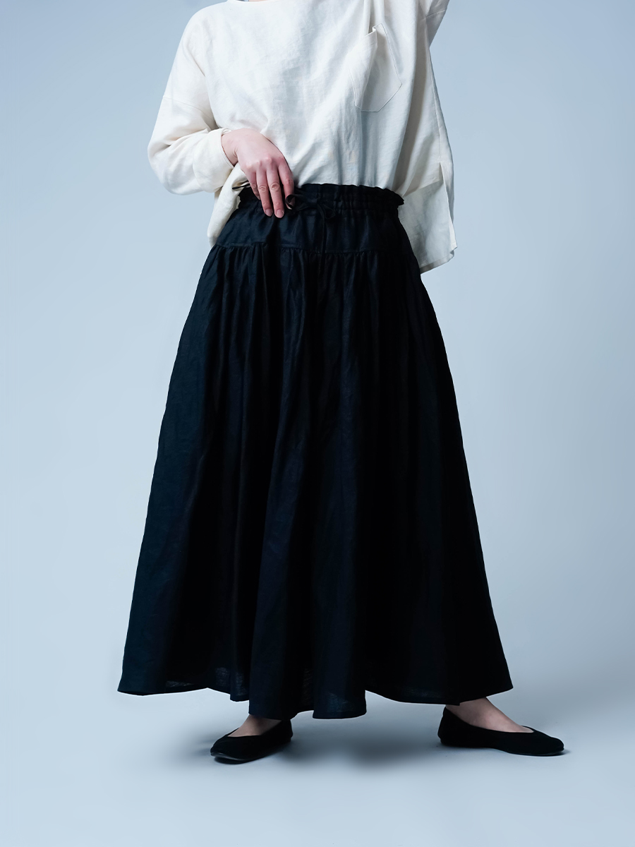 リネンスカート】上品に広がる“核心”のシルエット 切替ギャザー マキシ