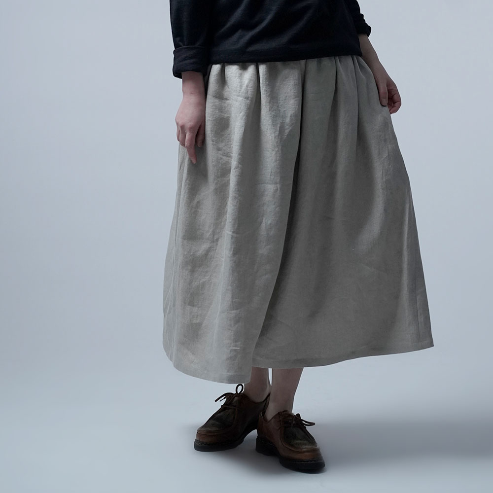 【プレミアム】Linen Skirt ギャザースカート / フラックス s004f-flx2