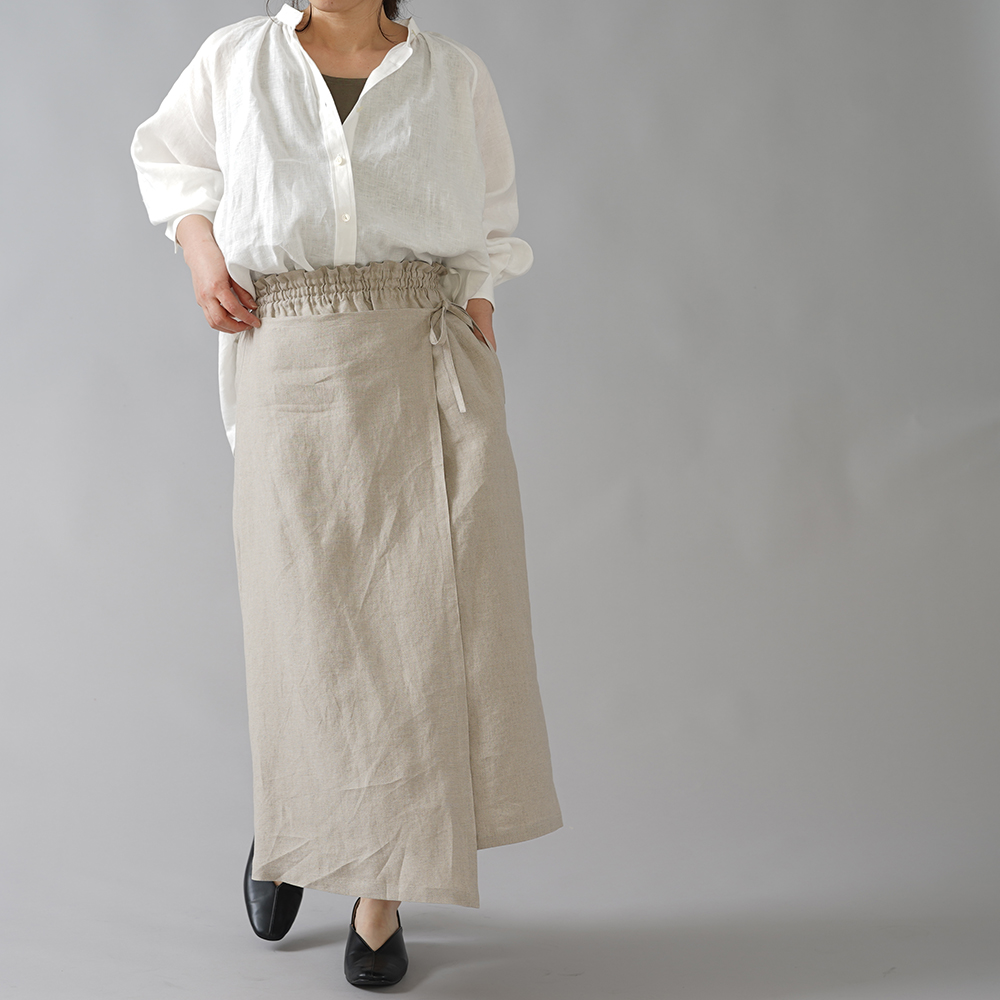 【wafu】やや薄手 リネンラップ風スカート 重ね巻スカート ロングスカート /亜麻ナチュラル s007a-amn1
