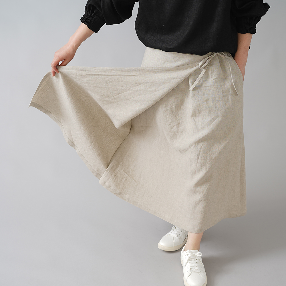 【wafu】やや薄手 リネンラップ風スカート 重ね巻スカート ロングスカート /亜麻ナチュラル s007a-amn1