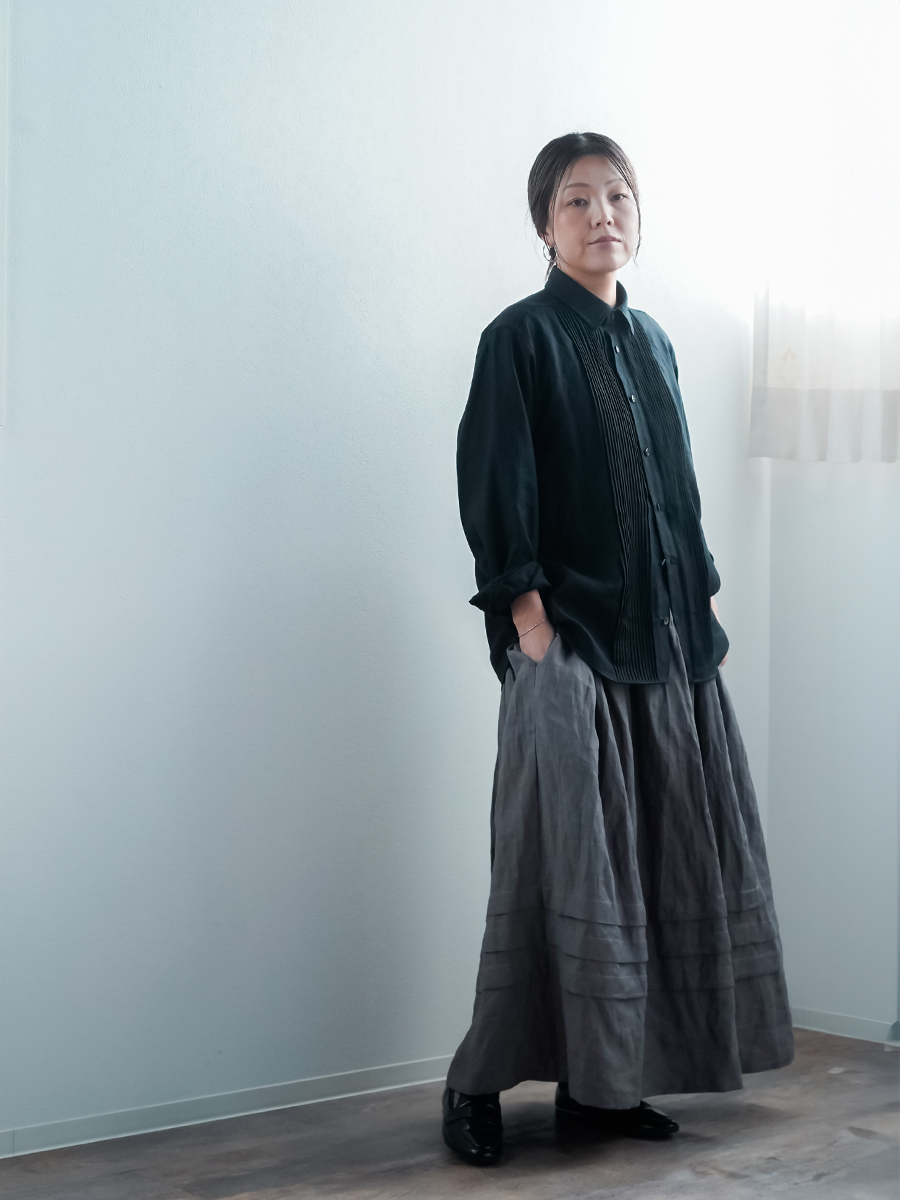 wafu リネンスカート　鈍色 リネンスカート】官能を呼び覚ます サーキュラースカート /鈍色
