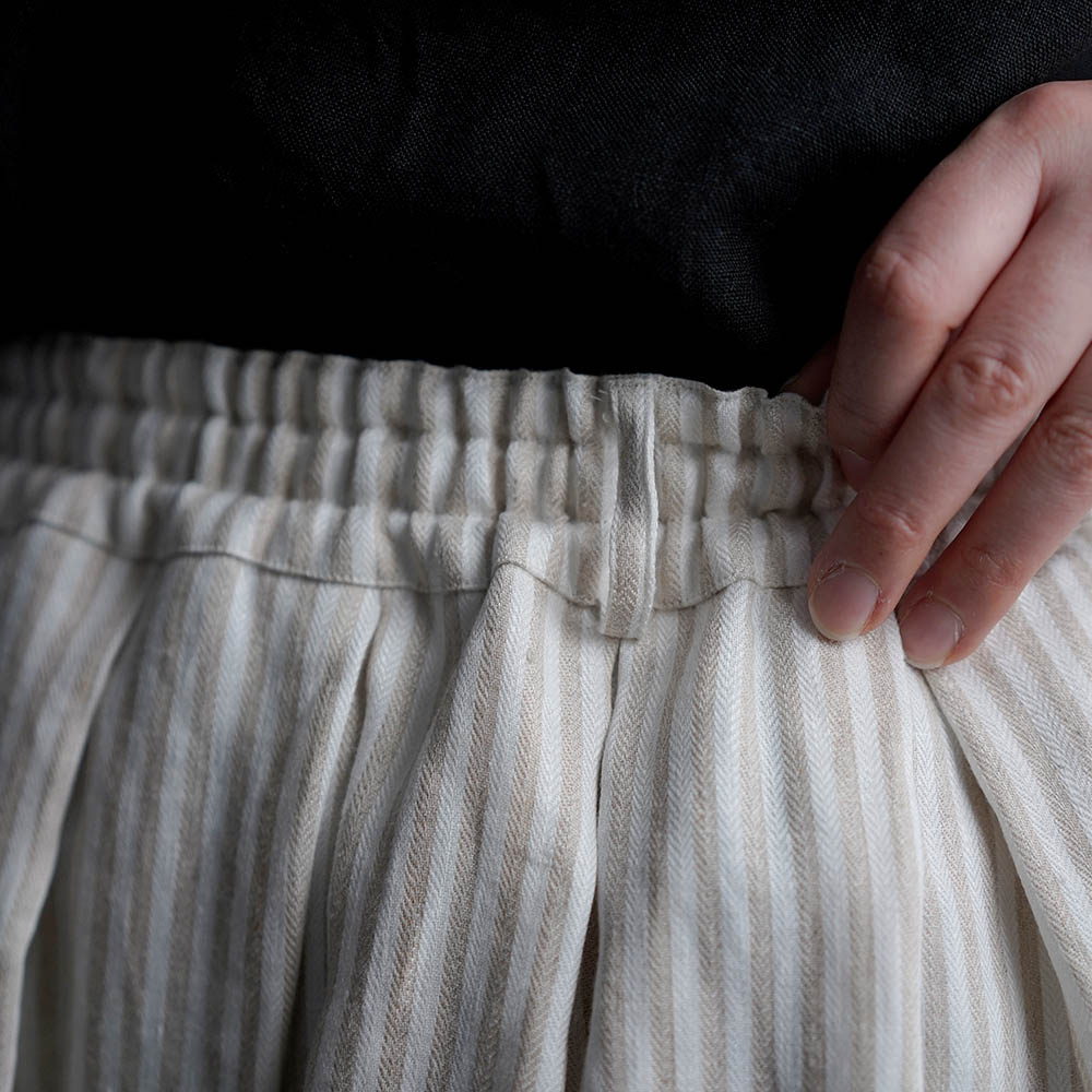 【wafu】Linen Skirt やわらか高密度ヘリンボーンストライプ スカート / ベージュ&ホワイト ストライプ柄 s020b-stp2