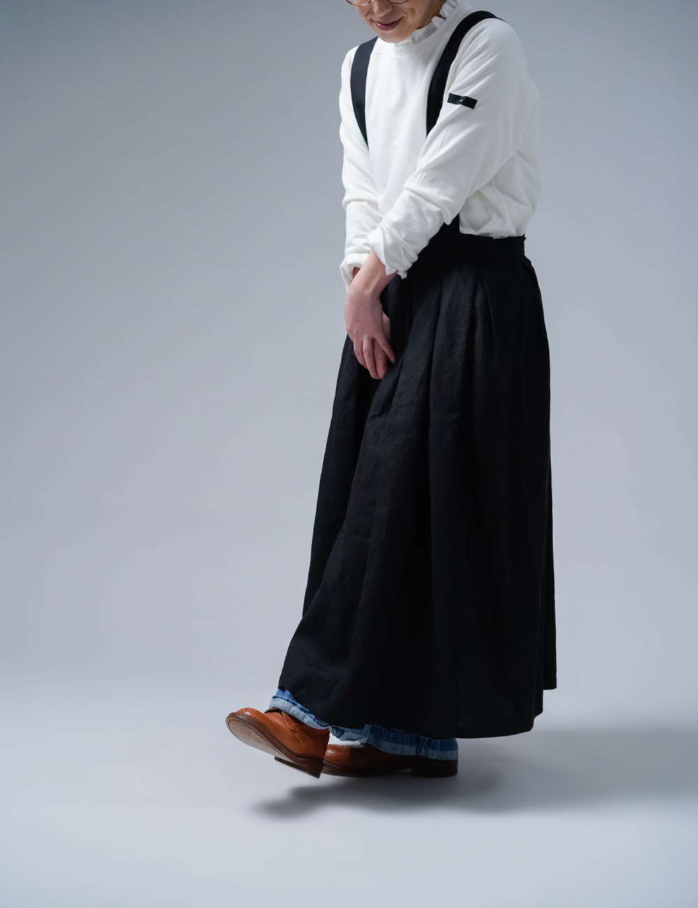 【早割7着限定】【リネンジャンパースカート】魅惑のタックがギュン 重ね穿き完全版 /黒色 s020d-bck1