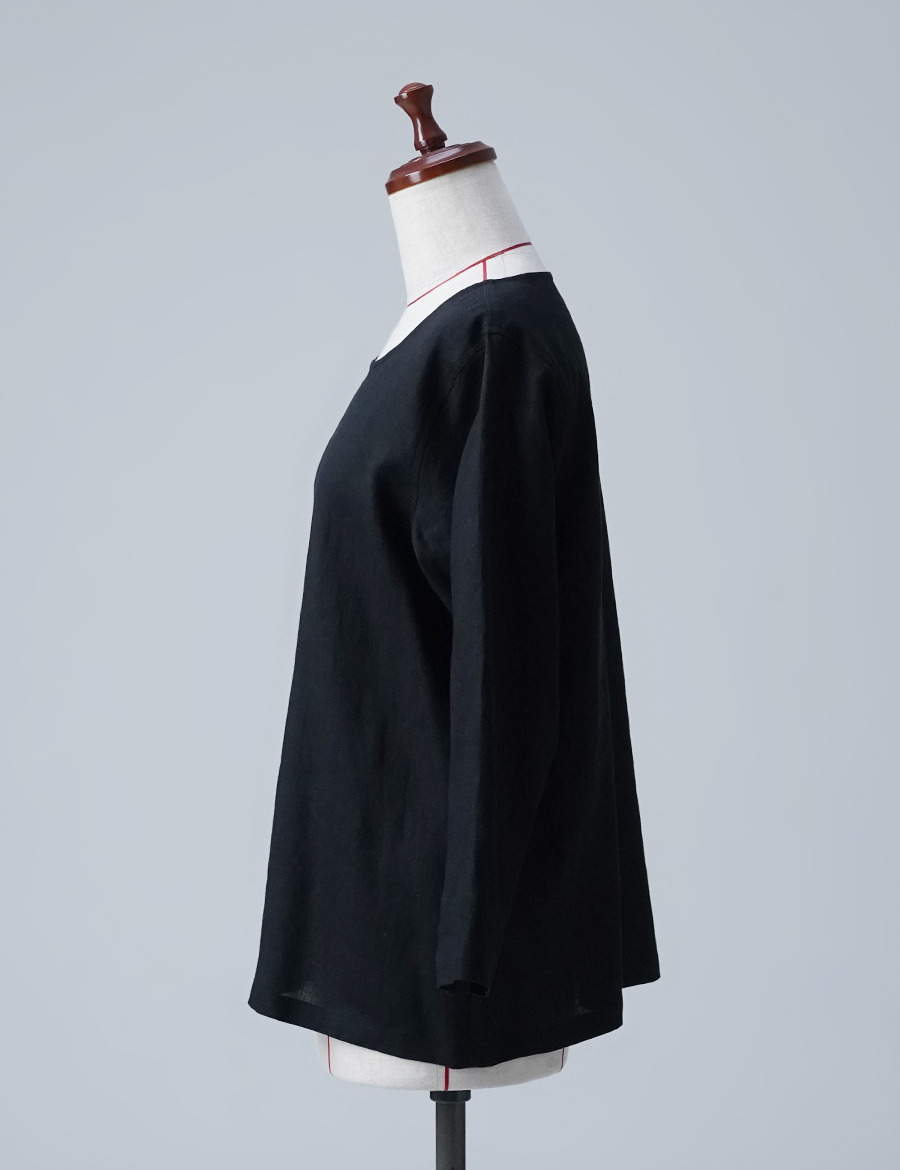 【訳あり作品/Lサイズ】リネン 九分袖 トップス / 黒色 sample-a0810