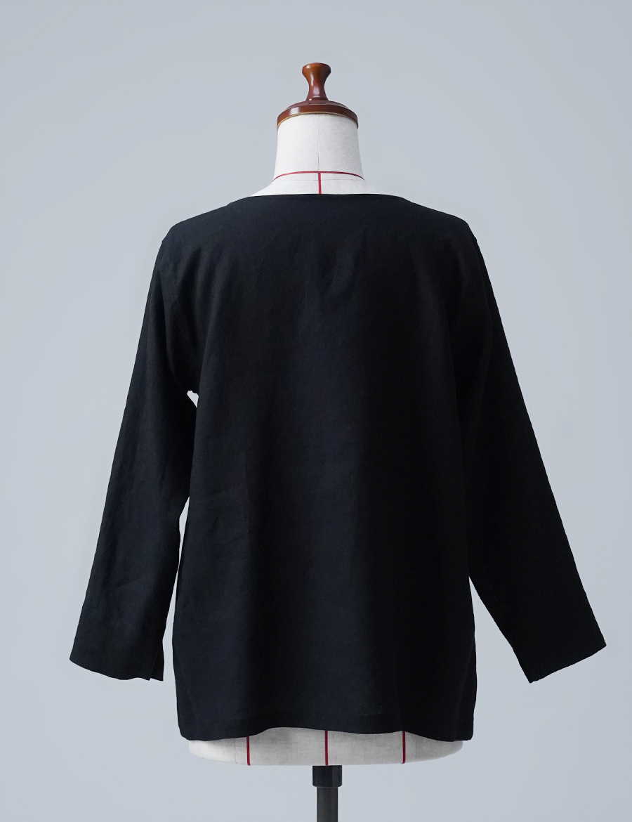 【訳あり作品/Lサイズ】リネン 九分袖 トップス / 黒色 sample-a0810