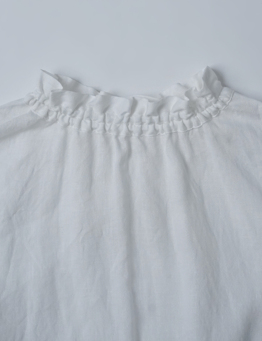 【リユース作品/LLサイズ】雅亜麻リネン シャーリングネック トップス / 白色 sample-a0819