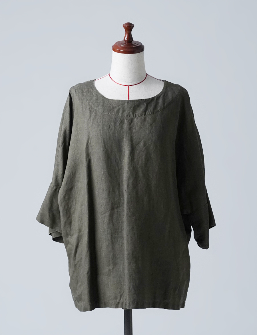 【リユース作品】リネン ビッグシルエット Tシャツ / 柳煤竹 sample-a0823