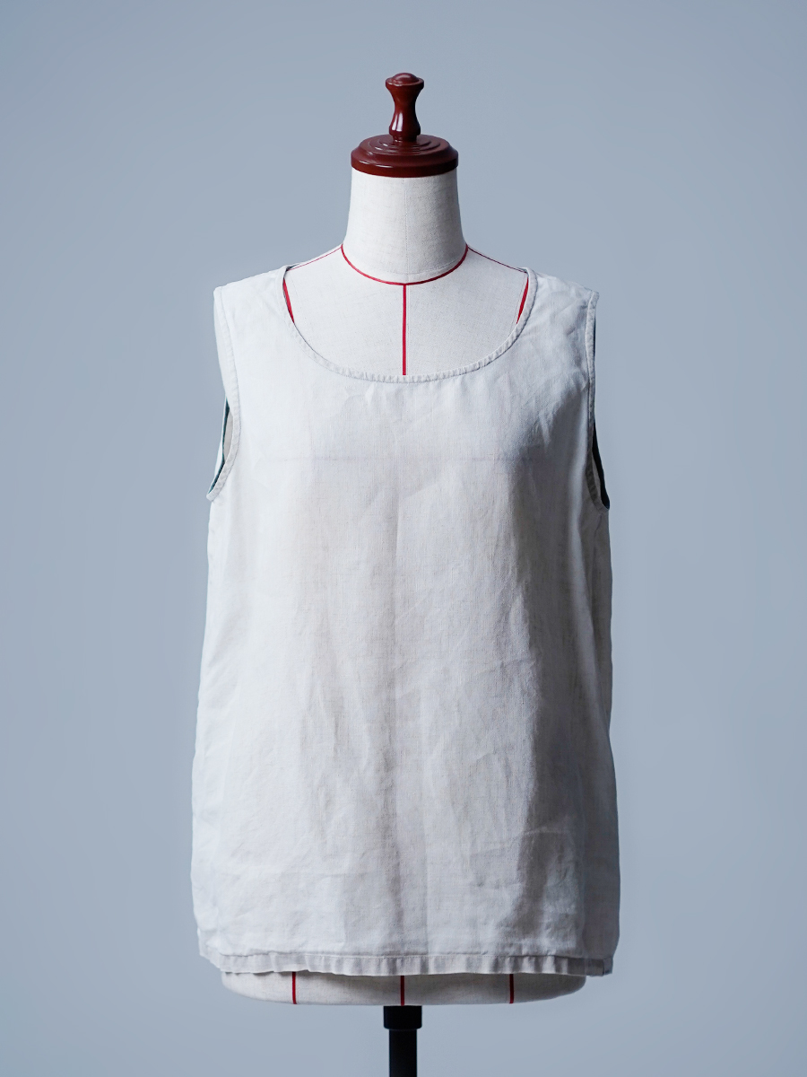 【リユース作品】リネン 配色 タンクトップ / 亜麻ナチュラル sample-a1020