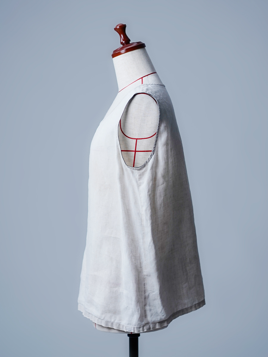 【リユース作品】リネン 配色 タンクトップ / 亜麻ナチュラル sample-a1020