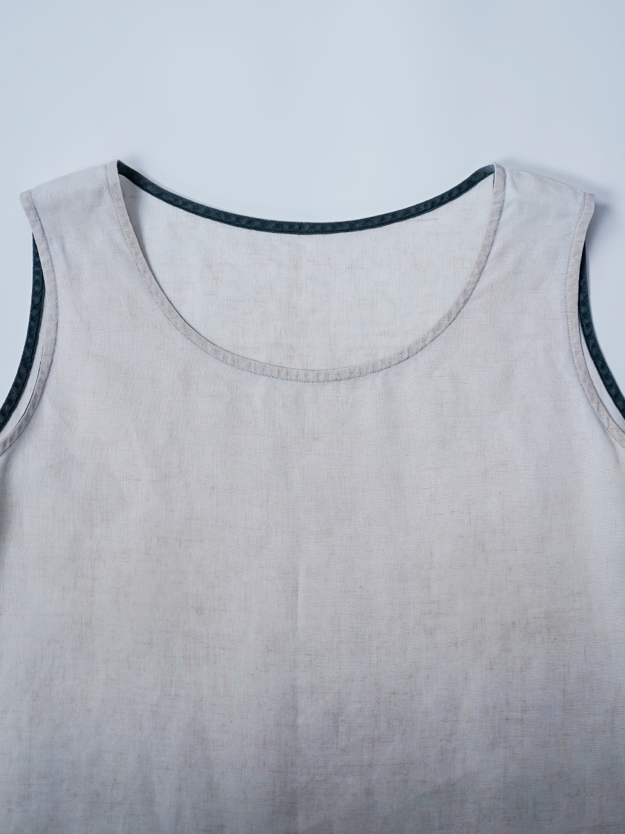 【リユース作品】リネン 配色 タンクトップ / 亜麻ナチュラル sample-a1020