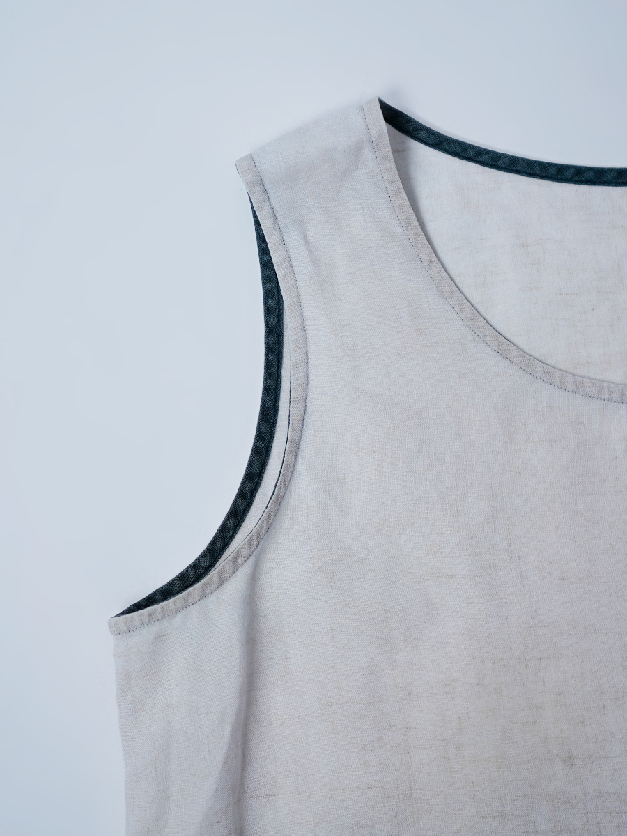 【リユース作品】リネン 配色 タンクトップ / 亜麻ナチュラル sample-a1020
