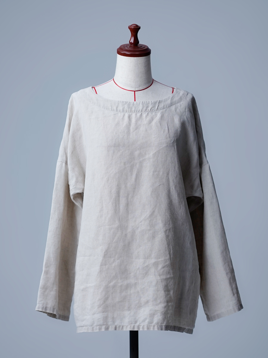 【リユース作品】リネン ボートネック 長袖トップス / 亜麻ナチュラル sample-a1021