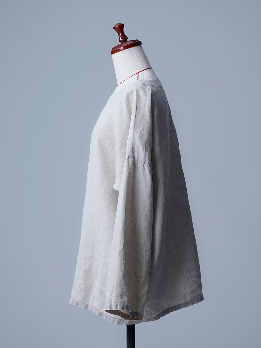 【リユース作品】リネン ボートネック 長袖トップス / 亜麻ナチュラル sample-a1021