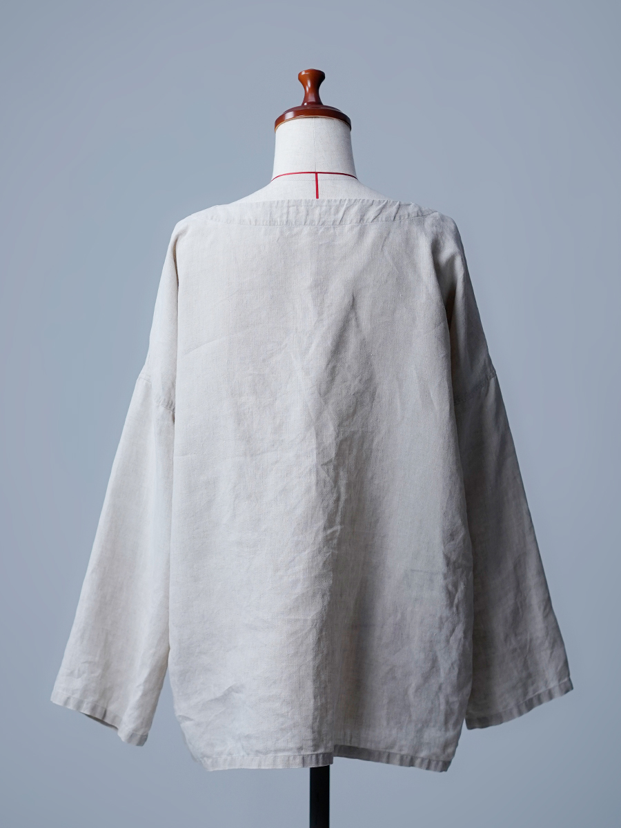 【リユース作品】リネン ボートネック 長袖トップス / 亜麻ナチュラル sample-a1021