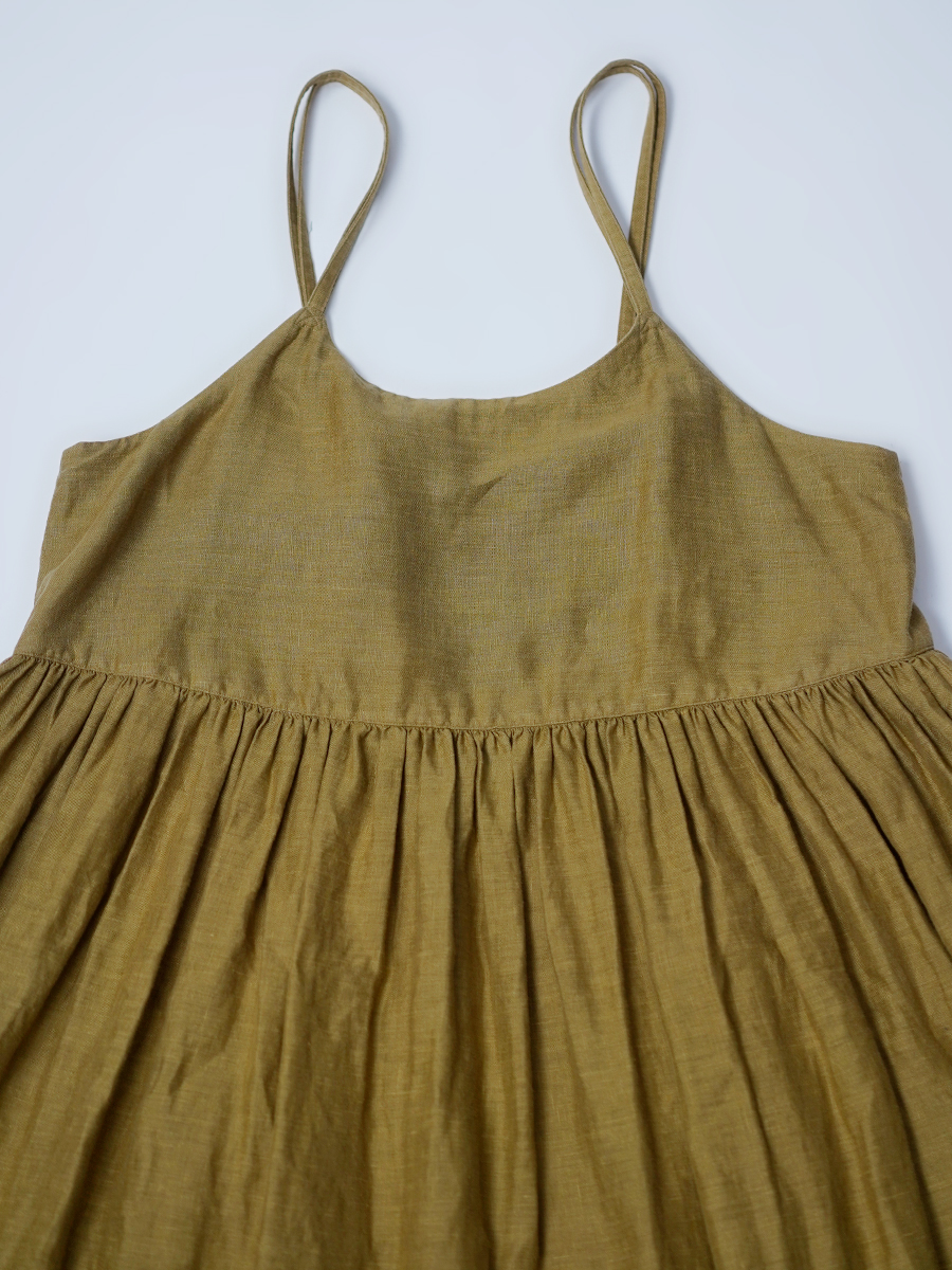 リユース作品/Mサイズ】リネン キャミワンピース / 黄橡色(きつるばみ
