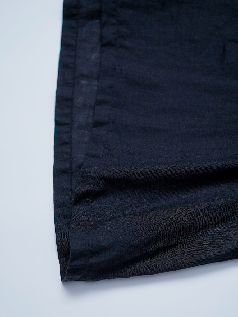 【リユース作品】リネン ボートネック フリル袖トップス / 黒色 sample-a1023