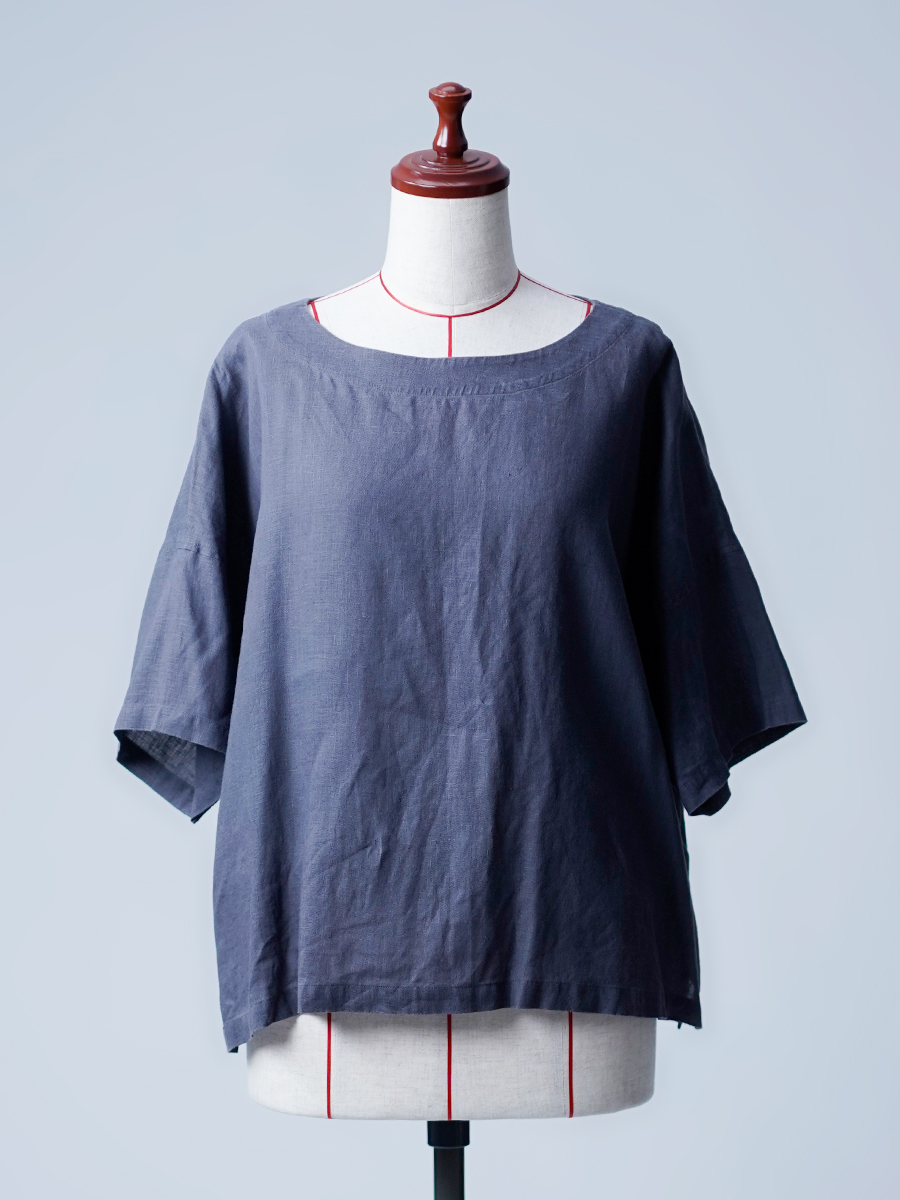 【リユース作品】リネン ドロップショルダー ビッグTシャツ / グレー sample-a1024
