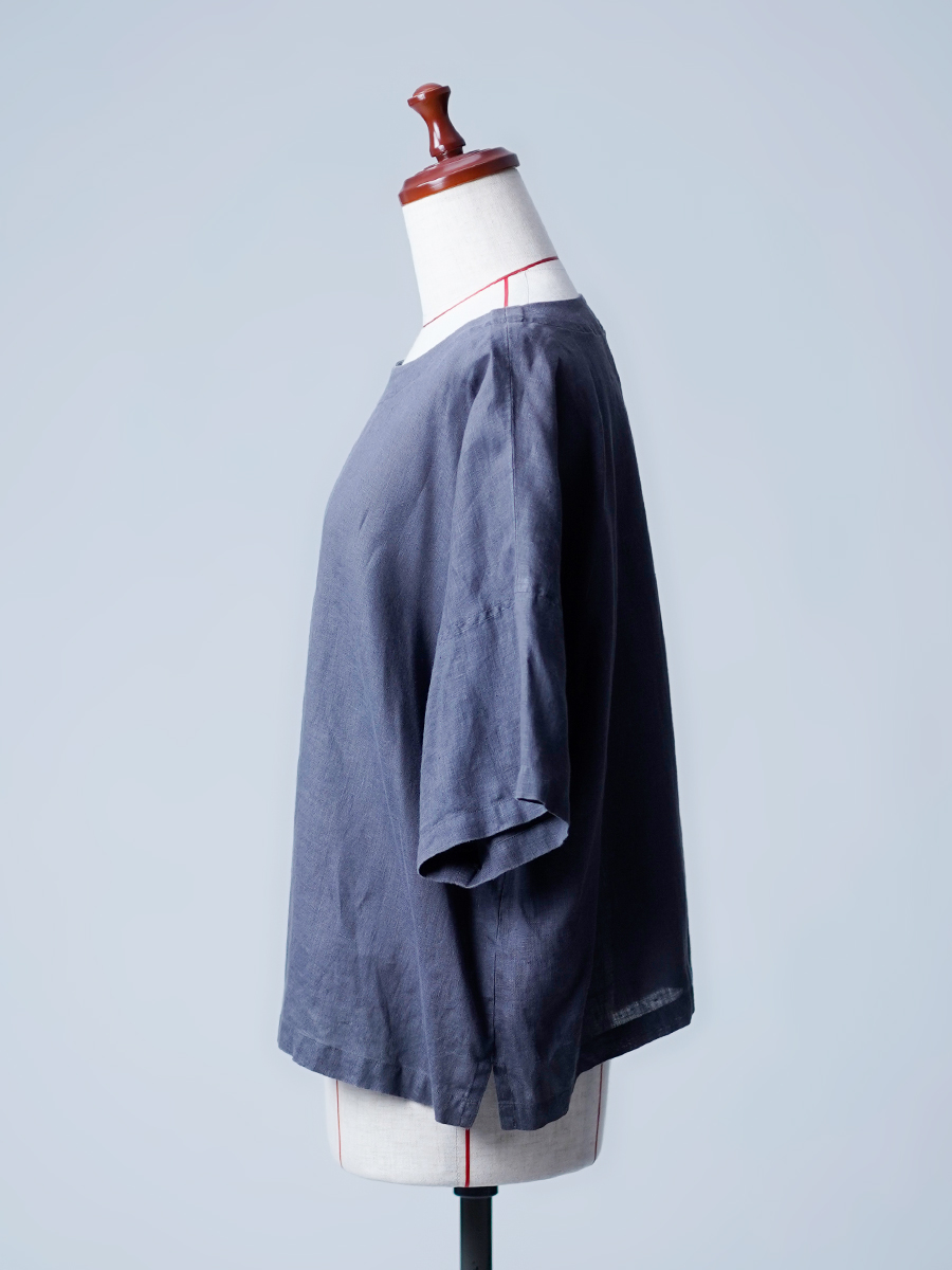 【リユース作品】リネン ドロップショルダー ビッグTシャツ / グレー sample-a1024