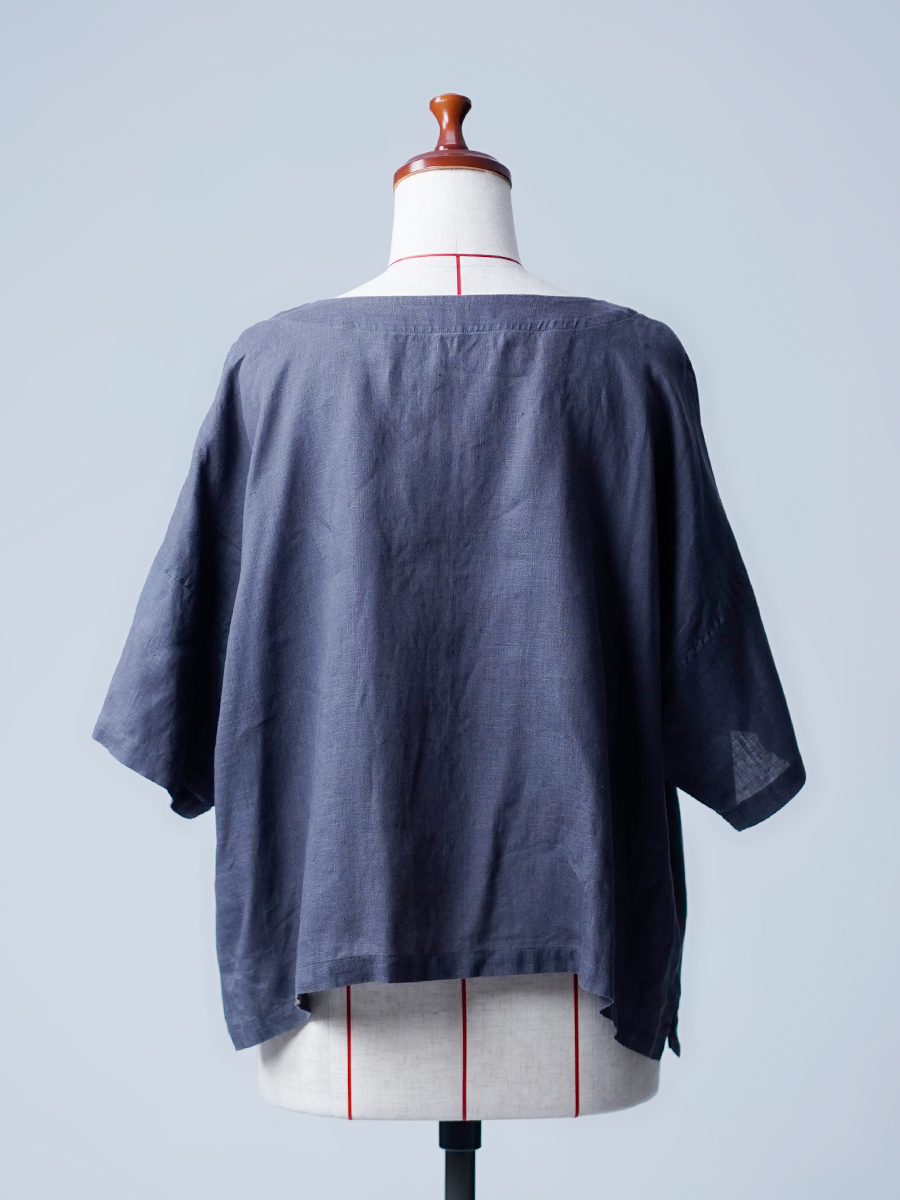 【リユース作品】リネン ドロップショルダー ビッグTシャツ / グレー sample-a1024