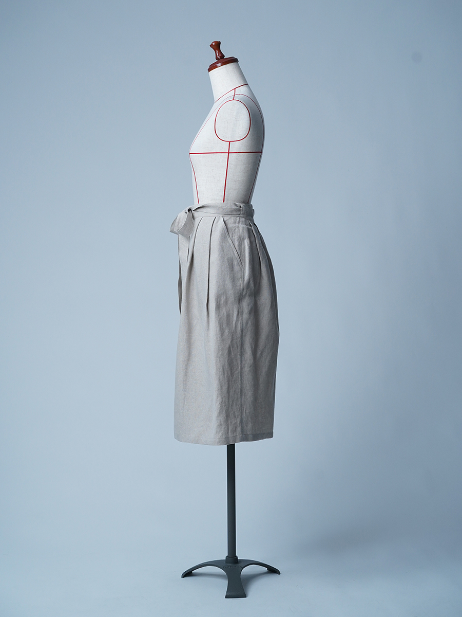 サンプル作品】リネン エプロン ロング 腰巻きタック仕様 / 亜麻