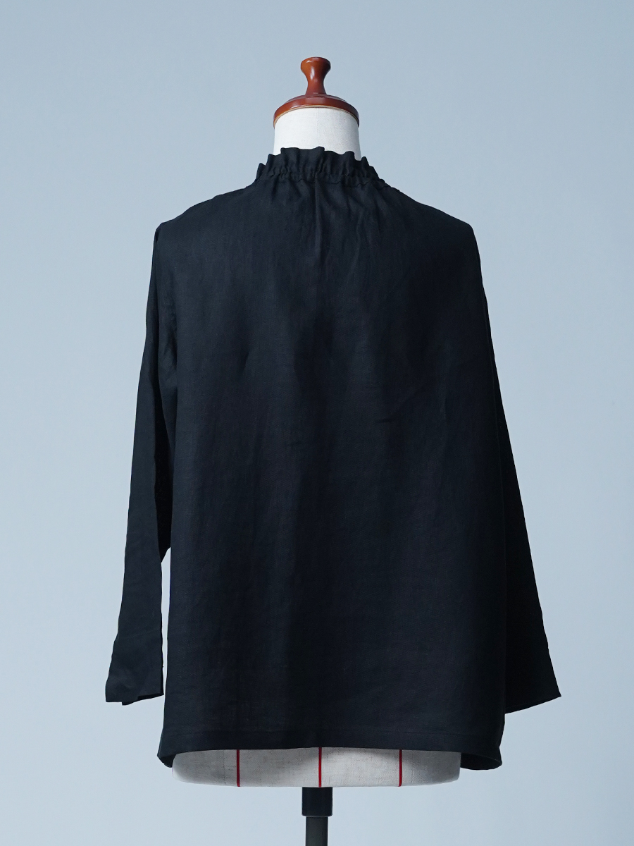 サンプル作品】リネントップス 長袖 首元にシャーリングを施した