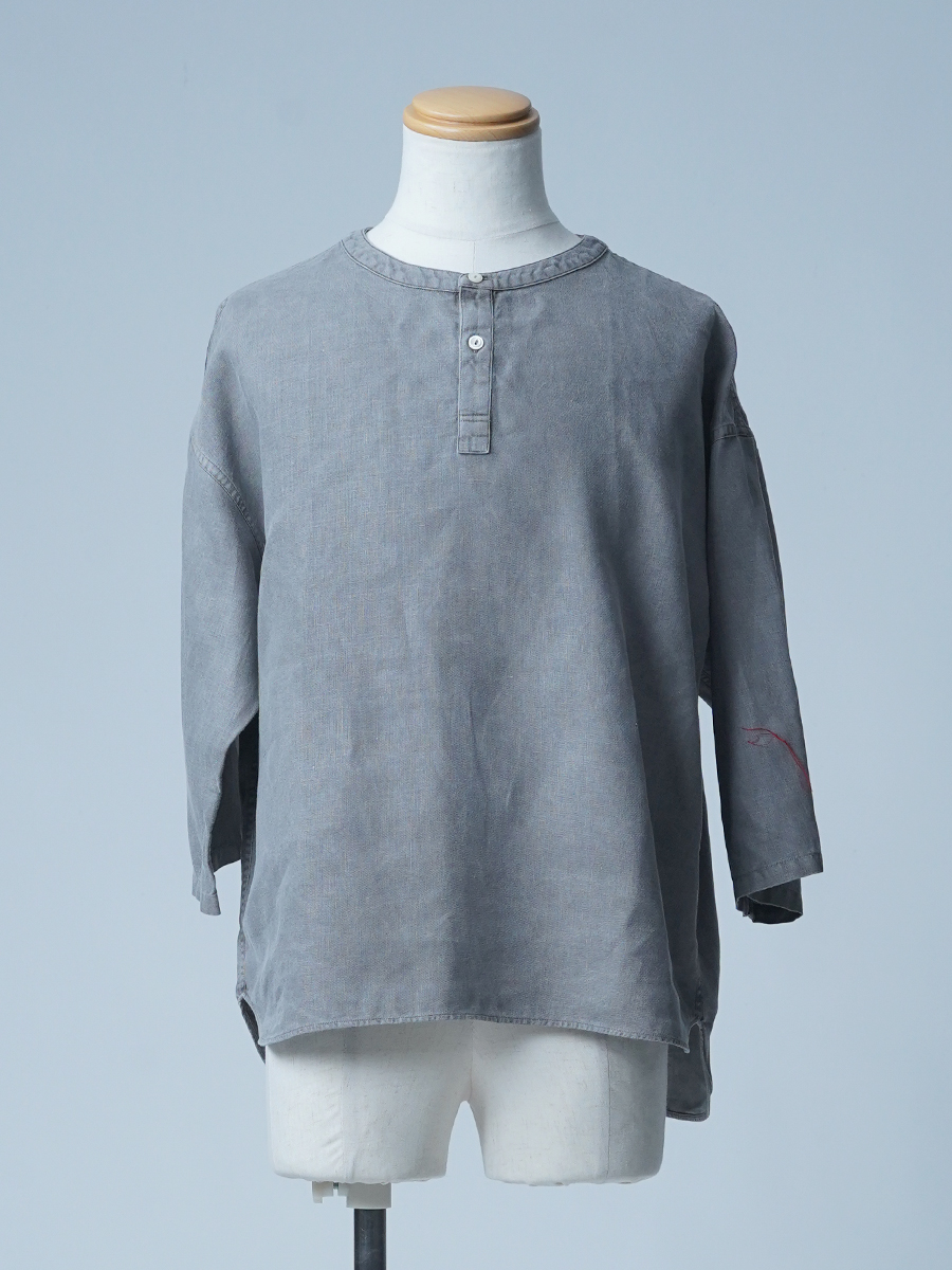 訳あり作品／Lサイズ】リネン シャツ 七分袖 ／ 炭染め sample-a1068