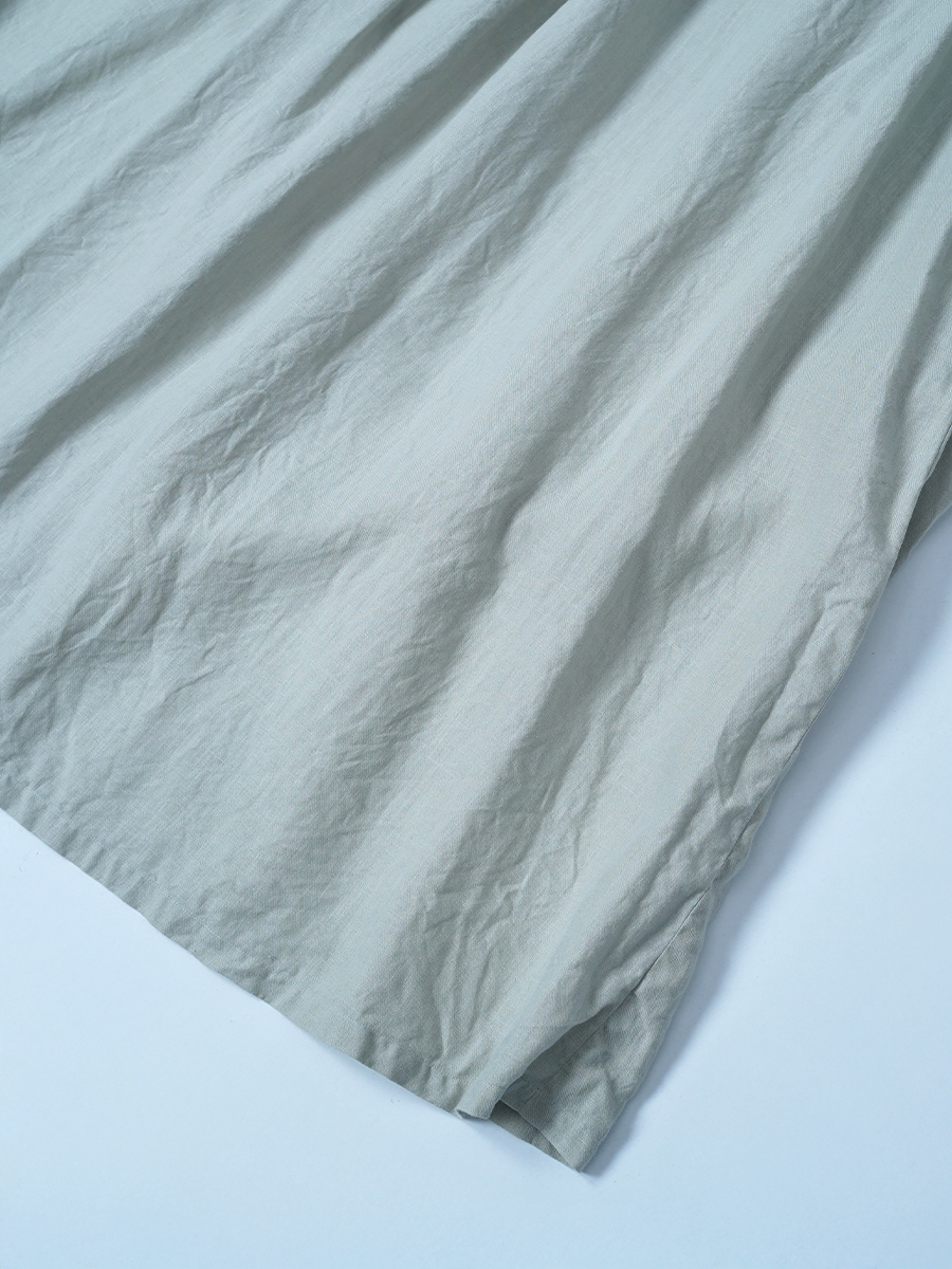【リユース作品】リネンドレス ギャザー ロングワンピース ギャザーカフス 長袖 / 白緑(びゃくろく) sample-a1094