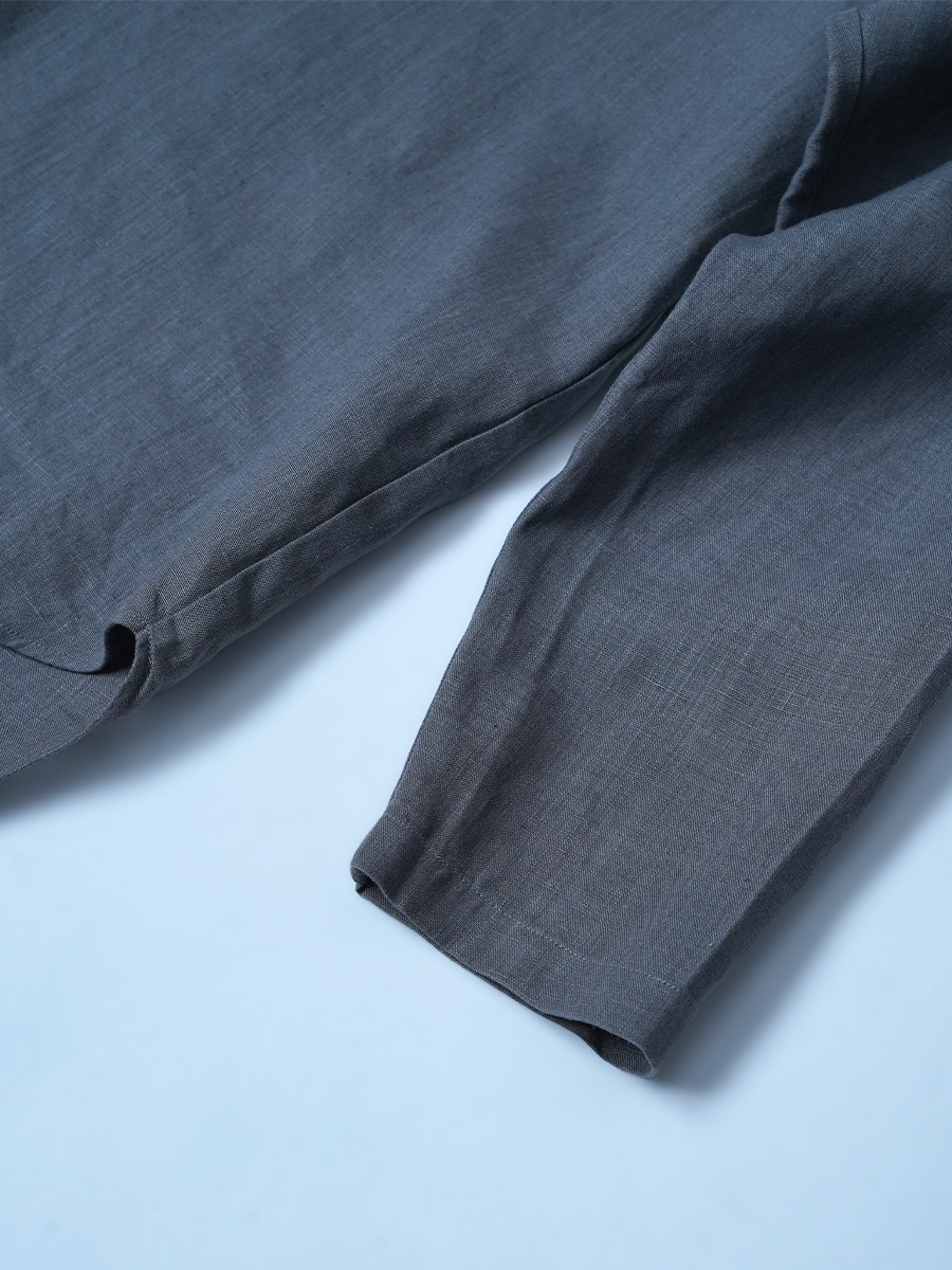 【リユース作品/Mサイズ】リネントップス 裾ラウンド 丸首 / 鈍色(にびいろ) sample-a1113