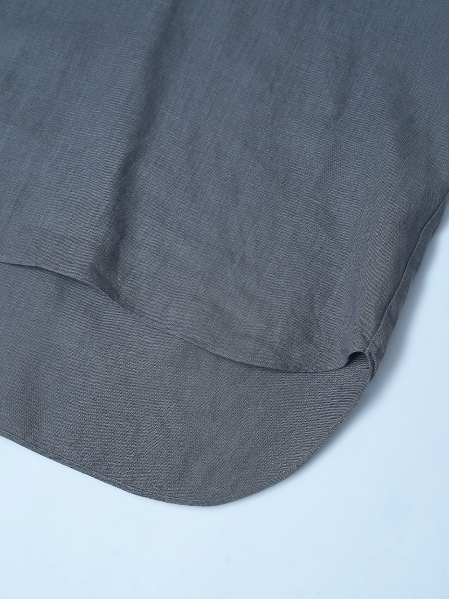 【リユース作品/Mサイズ】リネントップス 裾ラウンド 丸首 / 鈍色(にびいろ) sample-a1113