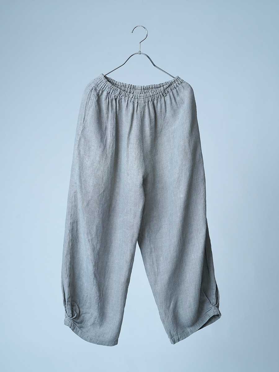 【リユース作品】リネンパンツ くるぶし丈 ボールパンツ / スチールグレー sample-a1127