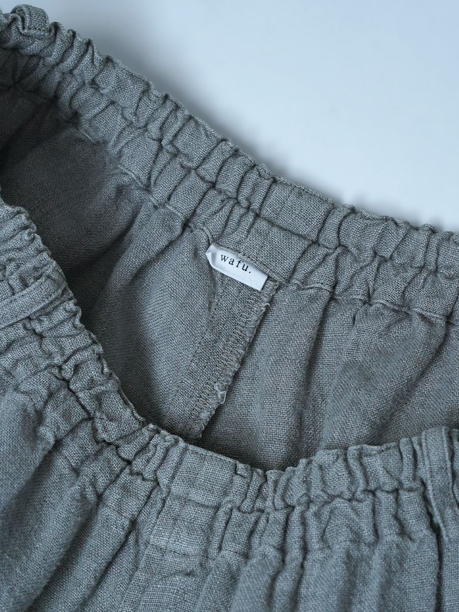 【リユース作品】リネンパンツ くるぶし丈 ボールパンツ / スチールグレー sample-a1127