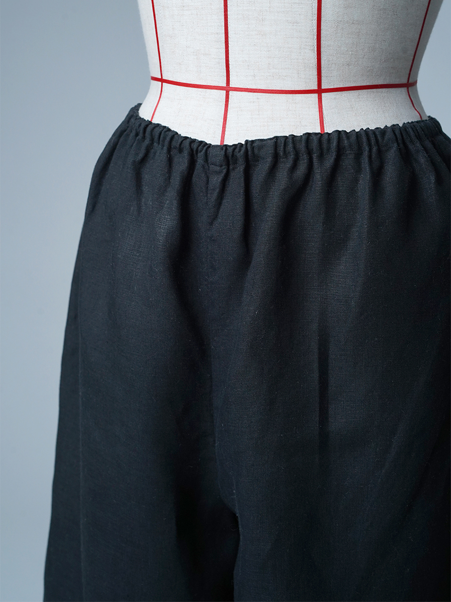 【リユース作品】リネンペチパンツ ロング丈 / 黒色 sample-a1136