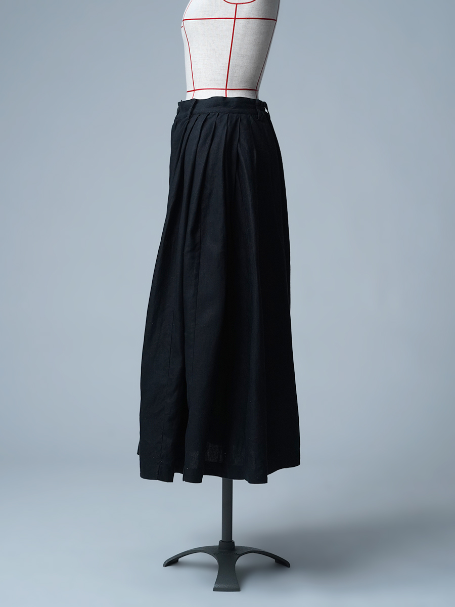 【リユース作品】リネンスカート サイドタック ロングスカート / 黒色 sample-a1148