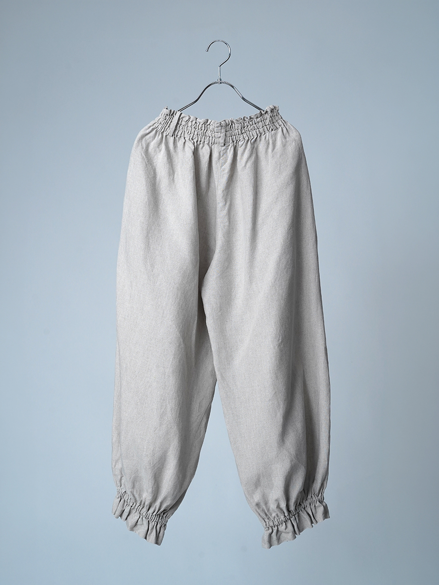 【リユース作品】リネンパンツ 裾ギュン / 亜麻ナチュラル sample-a1150