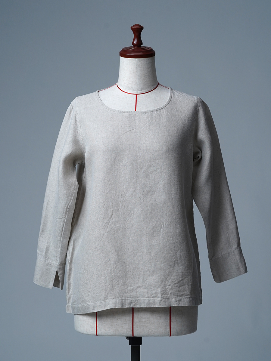 【リユース作品/Mサイズ】プレミアムリネン リネントップス 丸首 7分袖 / フラックス sample-a1152