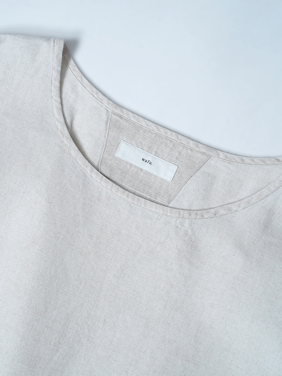 【リユース作品/Lサイズ】プレミアムリネン リネントップス 丸首 7分袖 / フラックス sample-a1153