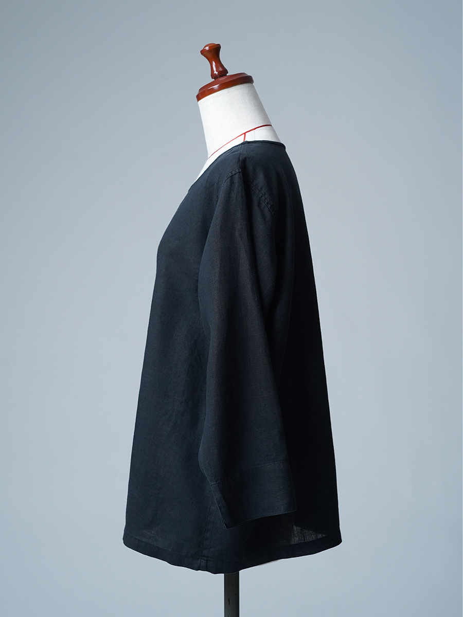 【リユース作品/LLサイズ】リネントップス 丸首 長袖トップス / 黒色 sample-a1167