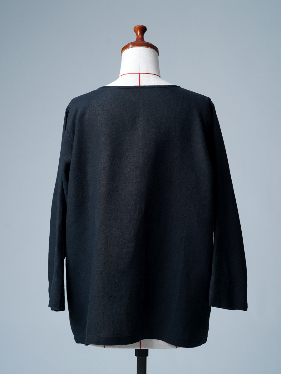 【リユース作品/LLサイズ】リネントップス 丸首 長袖トップス / 黒色 sample-a1167