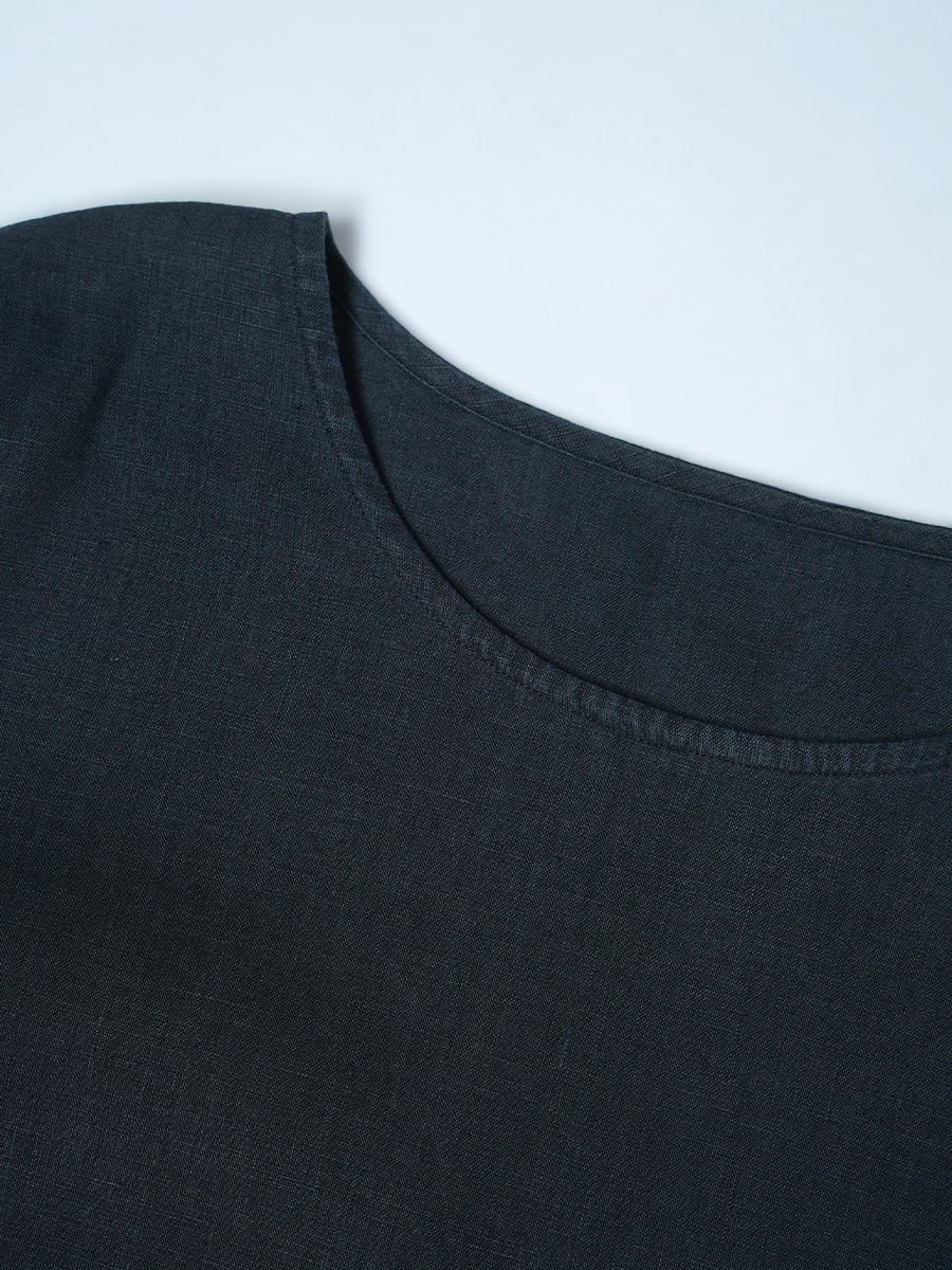 【リユース作品/LLサイズ】リネントップス 丸首 長袖トップス / 黒色 sample-a1167