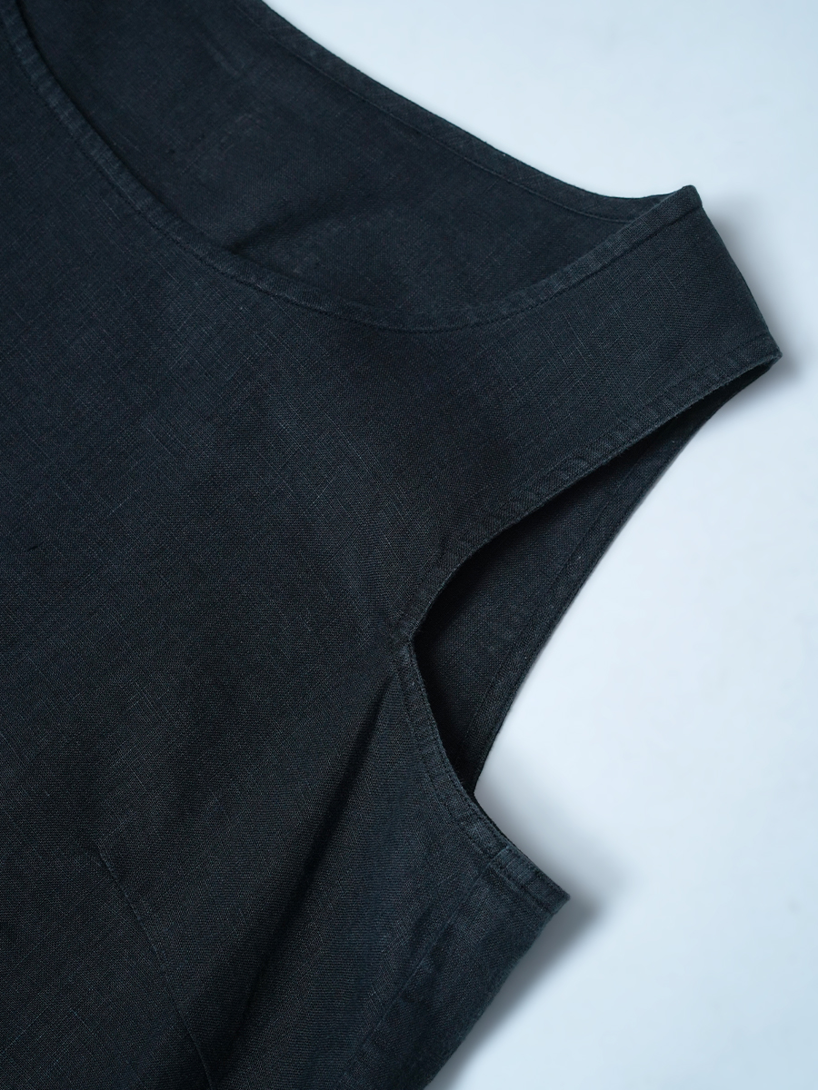 【リユース作品/Lサイズ】リネンタンクトップ 脇汗対策 よしタンクNEO / 黒色 sample-a1169