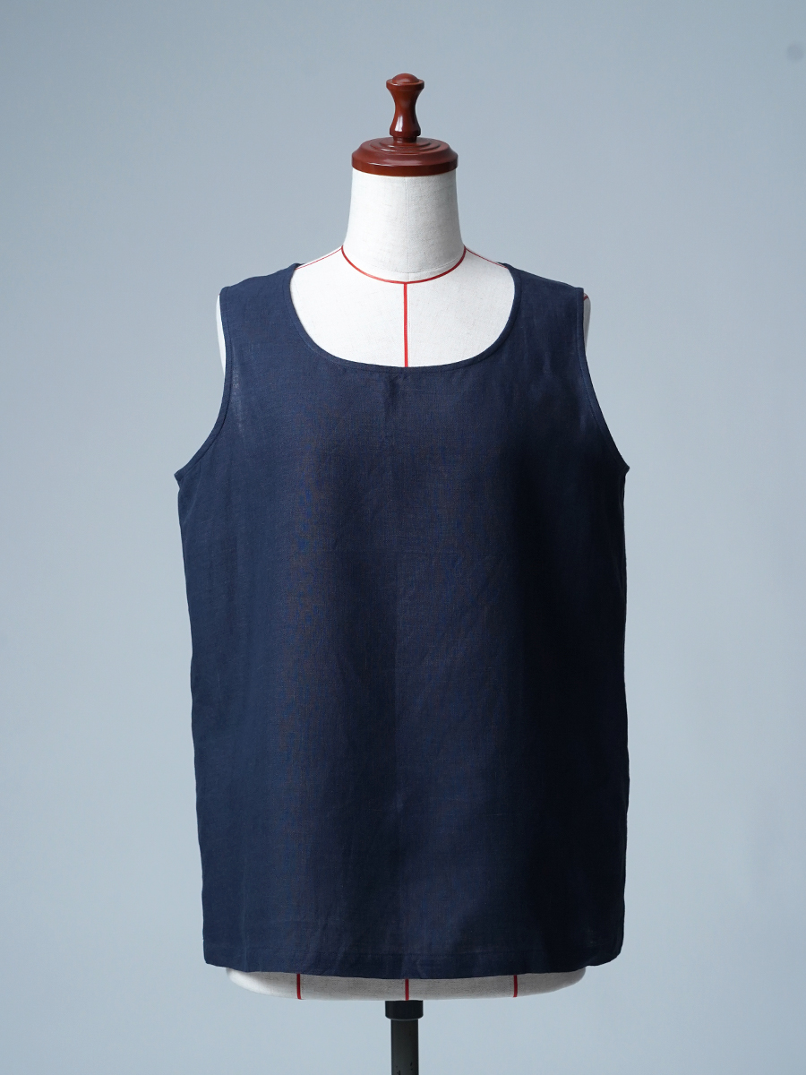 【リユース作品】リネンタンクトップ ノースリーブインナー / 紺青(こんじょう) sample-a1170