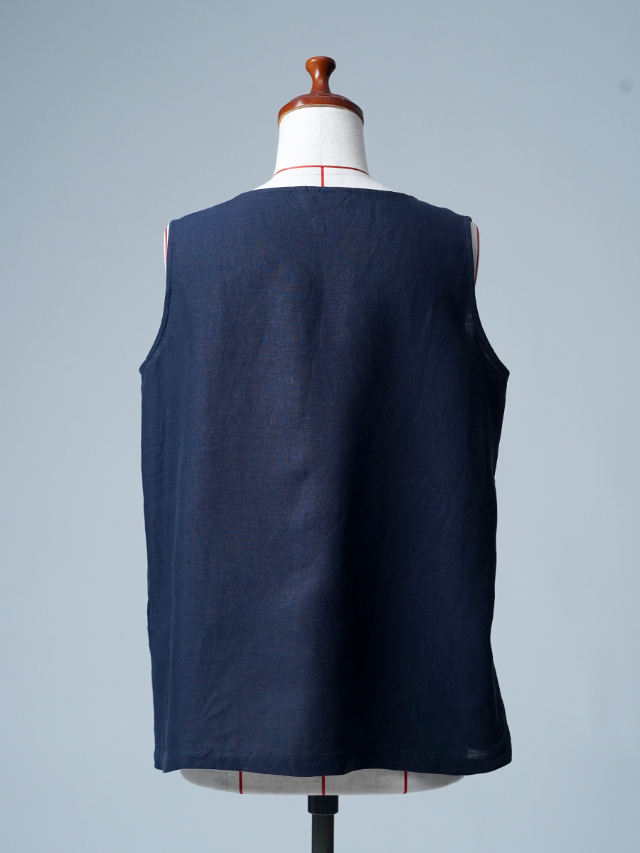 【リユース作品】リネンタンクトップ ノースリーブインナー / 紺青(こんじょう) sample-a1170