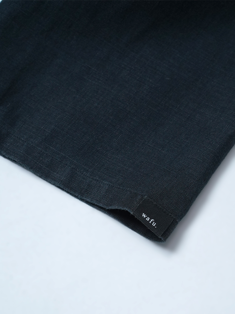 【リユース作品/Ｍサイズ】リネンシャツ ヘンリーネックシャツ 7分袖 ファーストシャツ / 黒色 sample-a1174