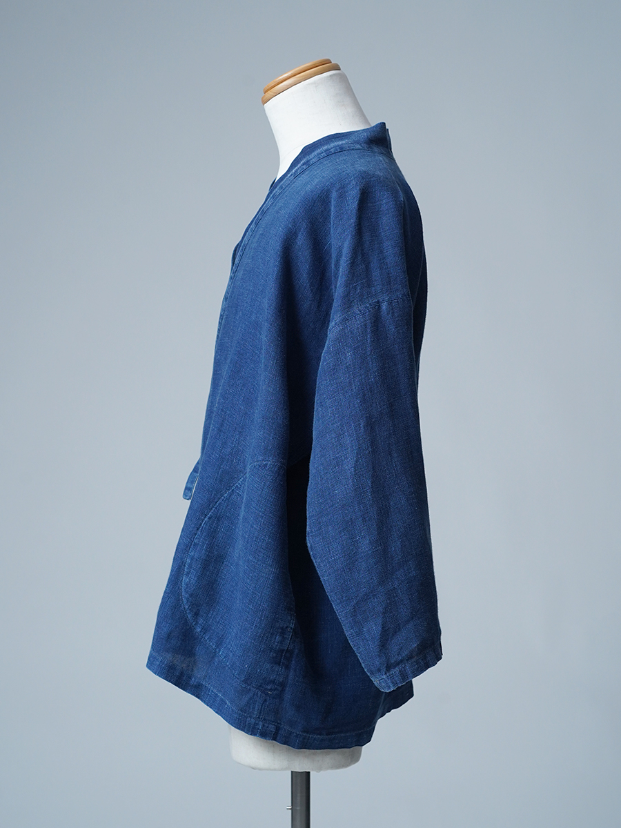 【リユース作品】リネン作務衣 藍染 リネン羽織  / 藍染 sample-a1179