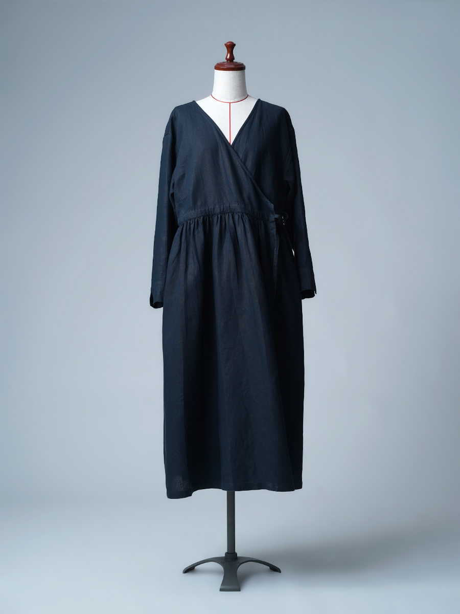 【リユース作品】リネンドレス カシュクール ワンピース / ブルー・ドゥ・シーヌ sample-a1184