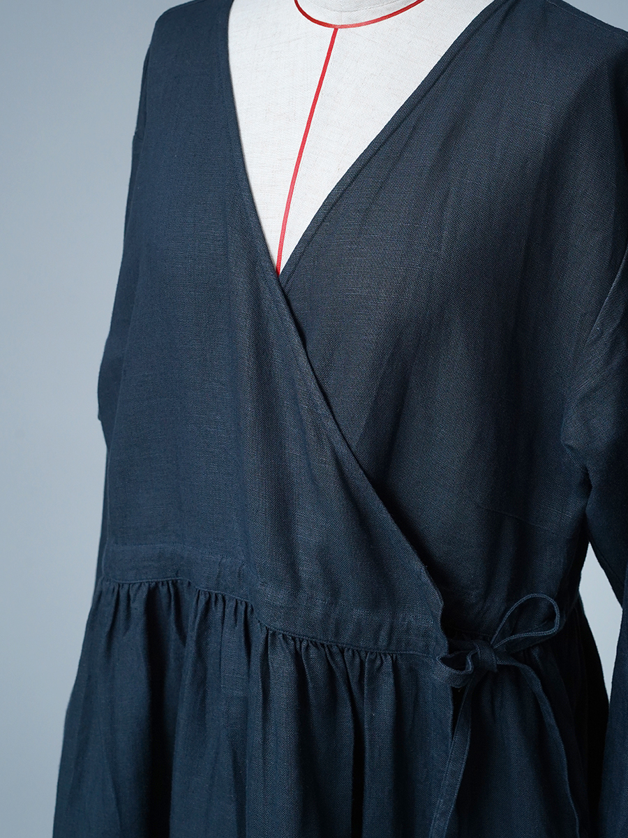 【リユース作品】リネンドレス カシュクール ワンピース / ブルー・ドゥ・シーヌ sample-a1184