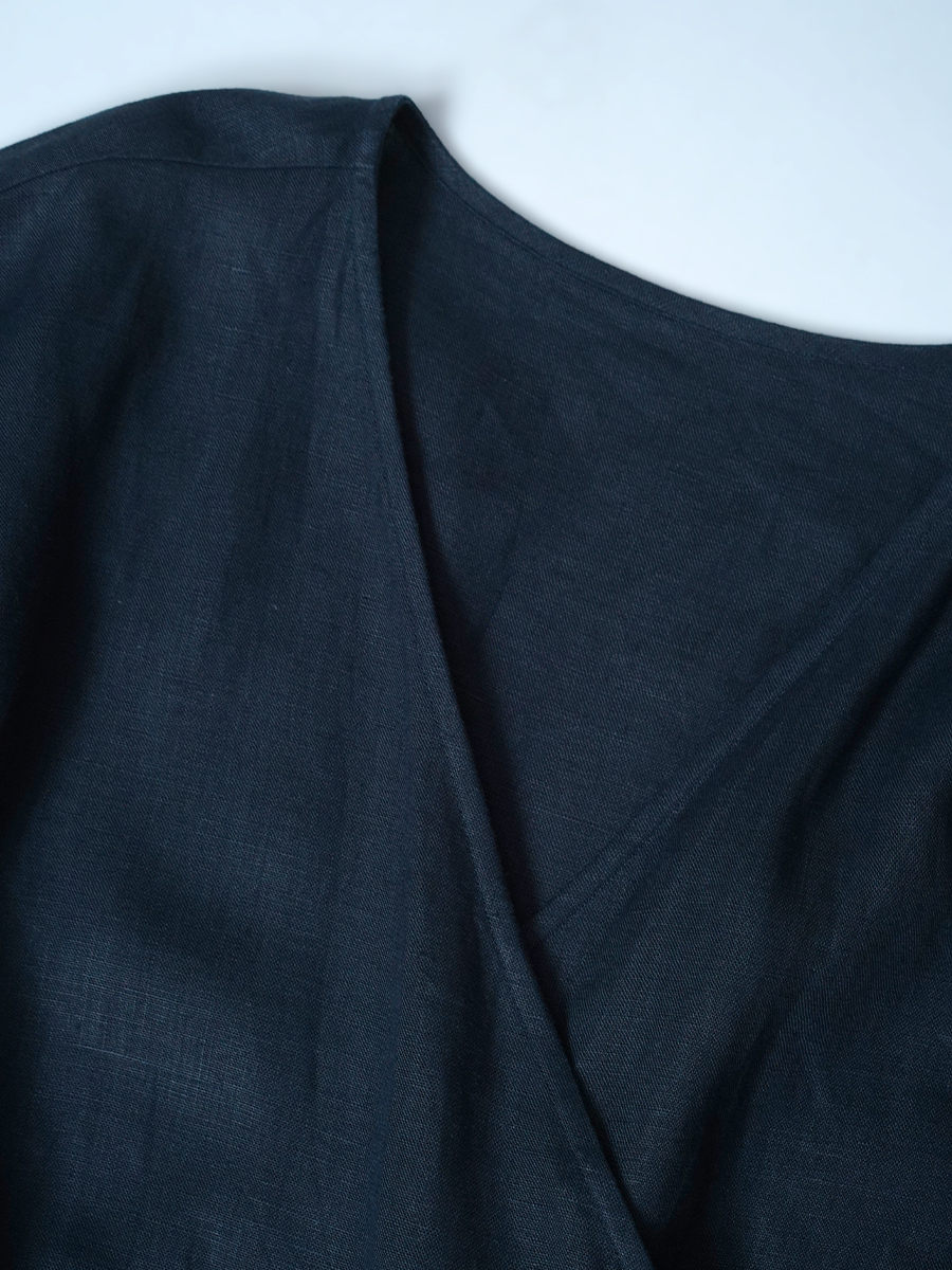 【リユース作品】リネンドレス カシュクール ワンピース / ブルー・ドゥ・シーヌ sample-a1184