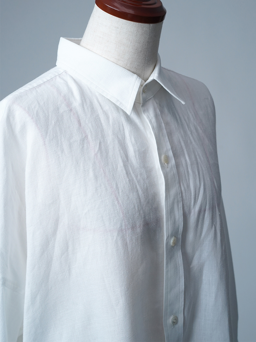 【リユース作品】リネンシャツ ビックシルエット シャツ / 白色 sample-a1186